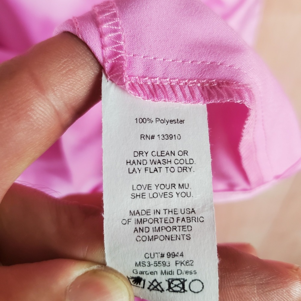 Show Me Your Mumu Midi A Line Dress Womens Medium Pink Satin Smocked Side Slit - Picture 4 of 10